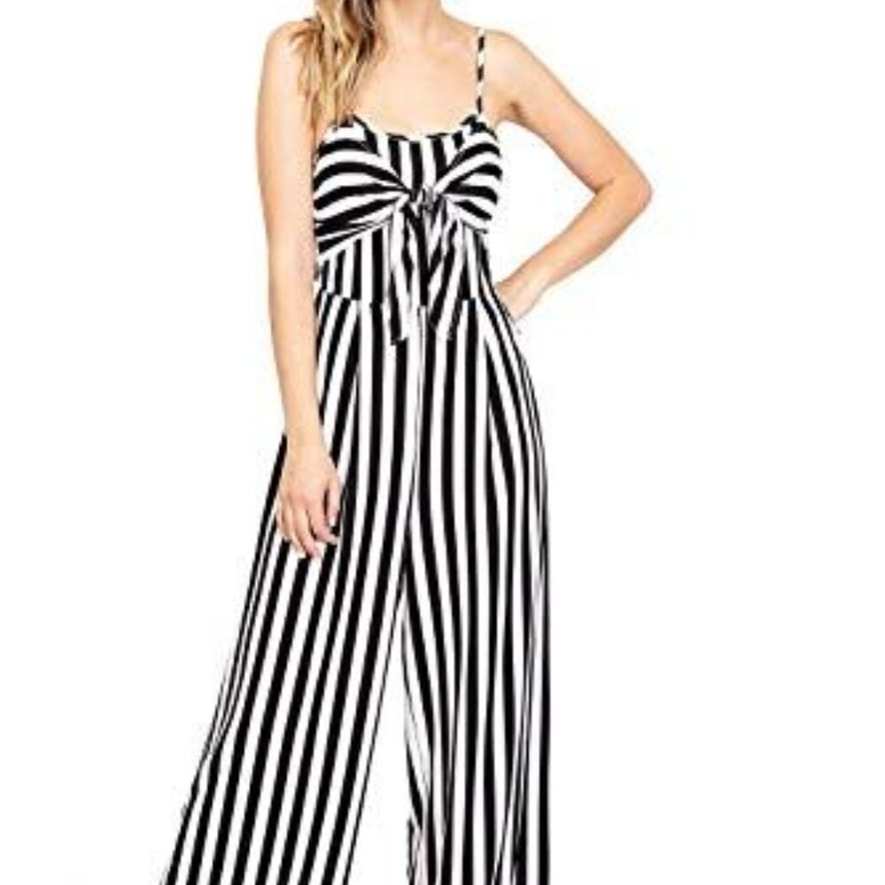 A. Calin By Flying Tomato Black + White Jumpsuit Wide Leg Palazzo Sz M